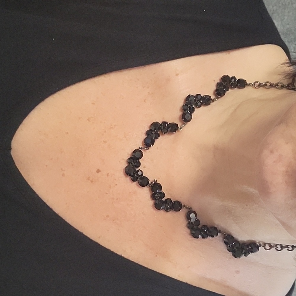 Vintage Black Rhinestone Spiral Necklace